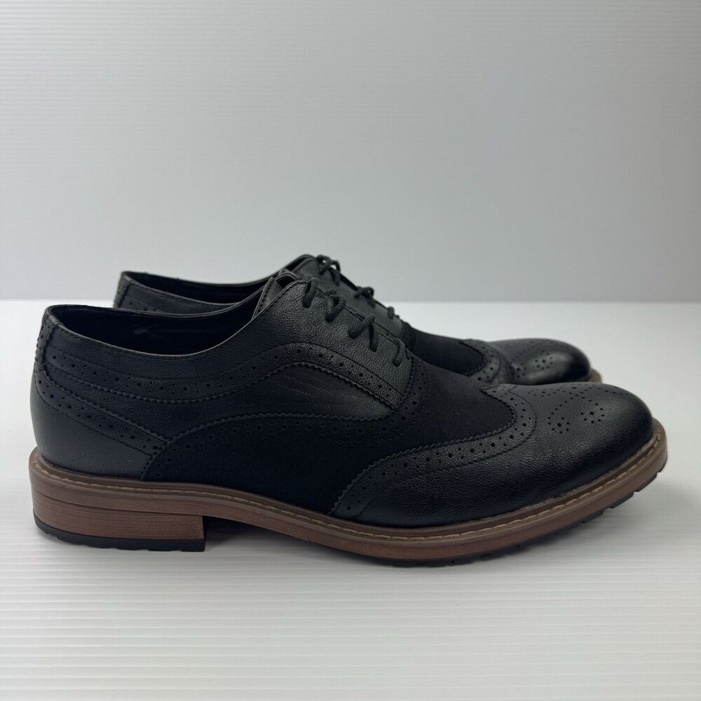 Perry Ellis Alfred Mens 13 Black Wingtip Oxford Brogue Dress Shoes Ultra Foam - Picture 8 of 10